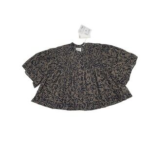 Marant Etoile Destiny Top 42 Black Ochre NWT Floral Pintuck HT0456FB-B3J02E